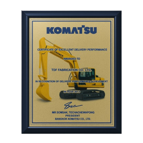 Certificate of Excellent Quality, Delivery and Cost Performance – Komatsu
